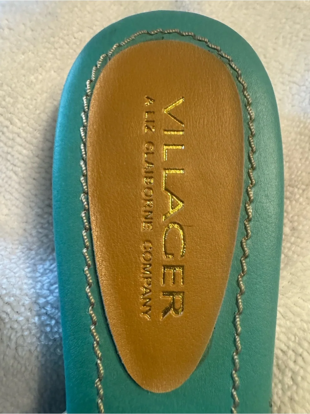 Villager A Liz Claiborne CompanyTeal Slide Sandals with Multicolor Striped Upper
